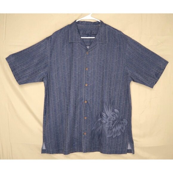 Tommy Bahama 100% Silk Camp Shirt Button Front Blue Tropical Short Sleeves XL - Picture 1 of 11